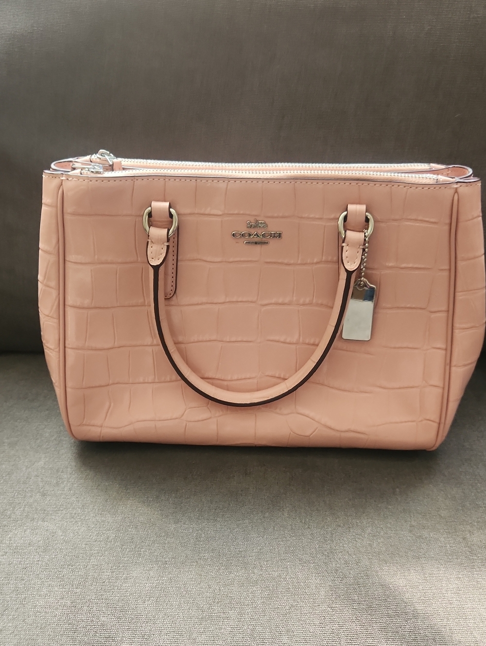 Coach Pebbled Croc Leather Satchel in Blush Pink